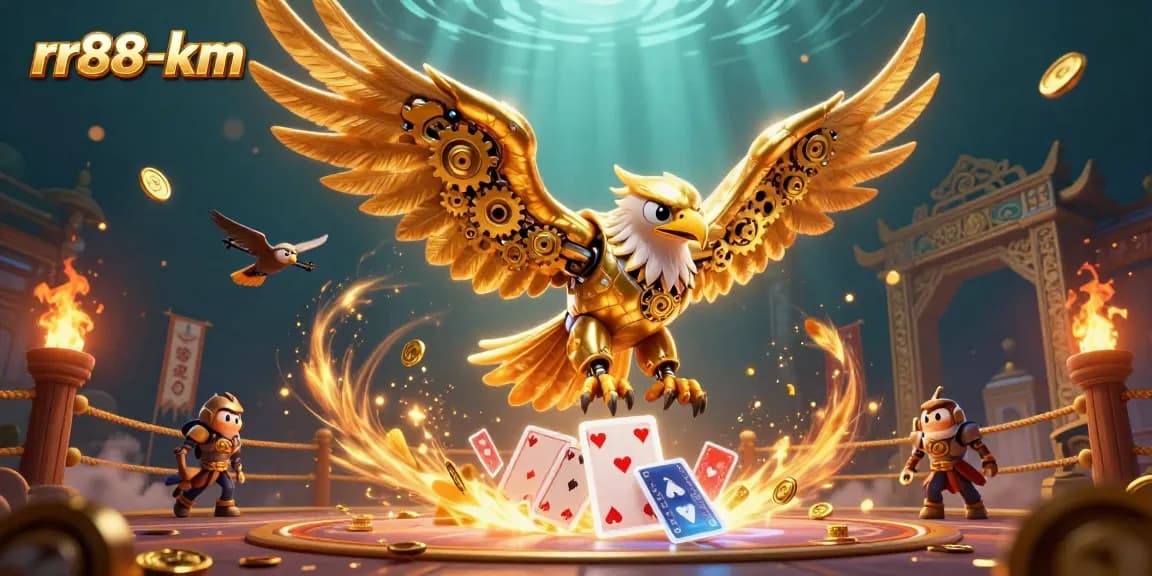 Engage in thrilling gameplay with rr88-km's dynamic casino scene featuring a cybernetic golden eagle.
