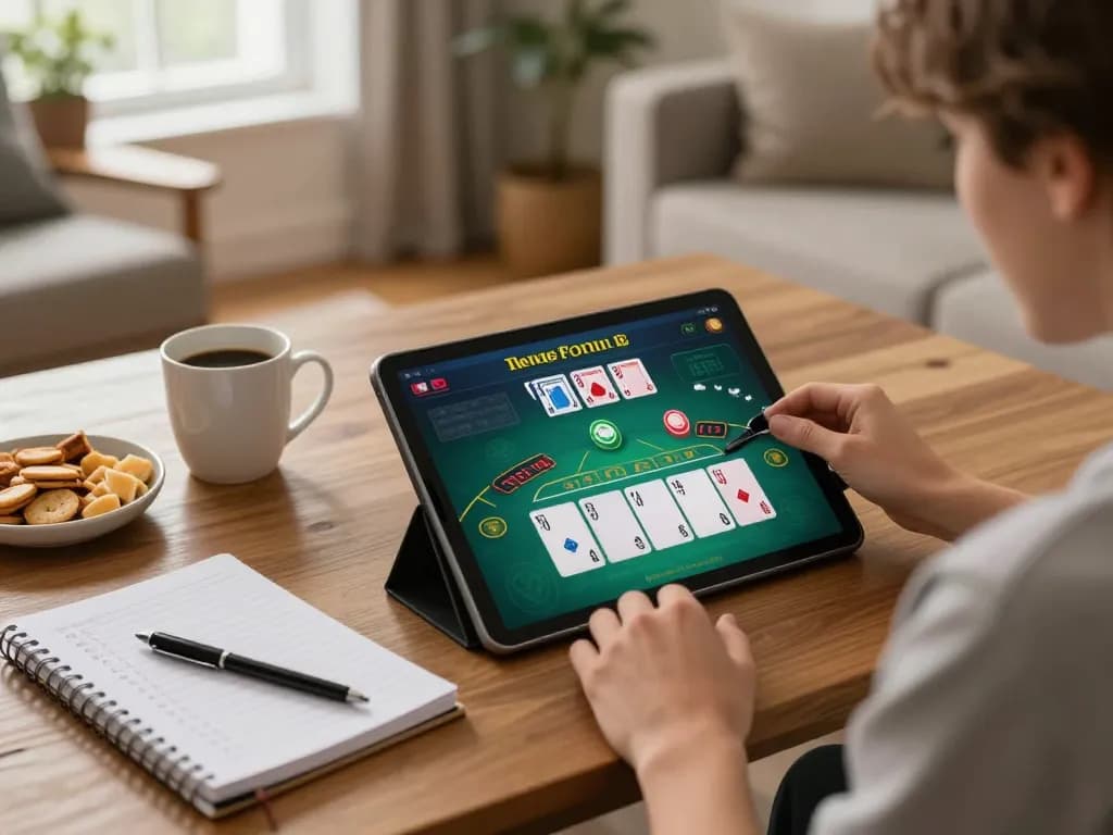 Engaging with LGOLUX on a tablet, a player enjoys live dealer blackjack in a cozy home setting.