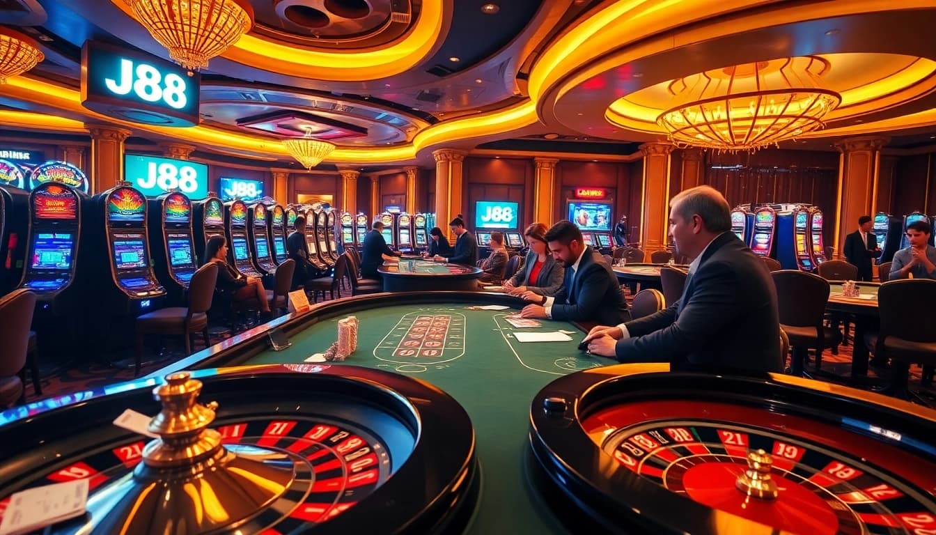 Engaged players enjoying an exciting gaming experience at j88 casino tables, showcasing luxury and thrill.