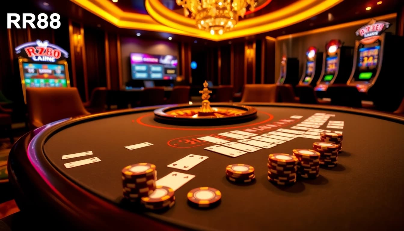 Experience excitement at Trang Chủ RR88 with professional poker tables and vibrant slot machines.