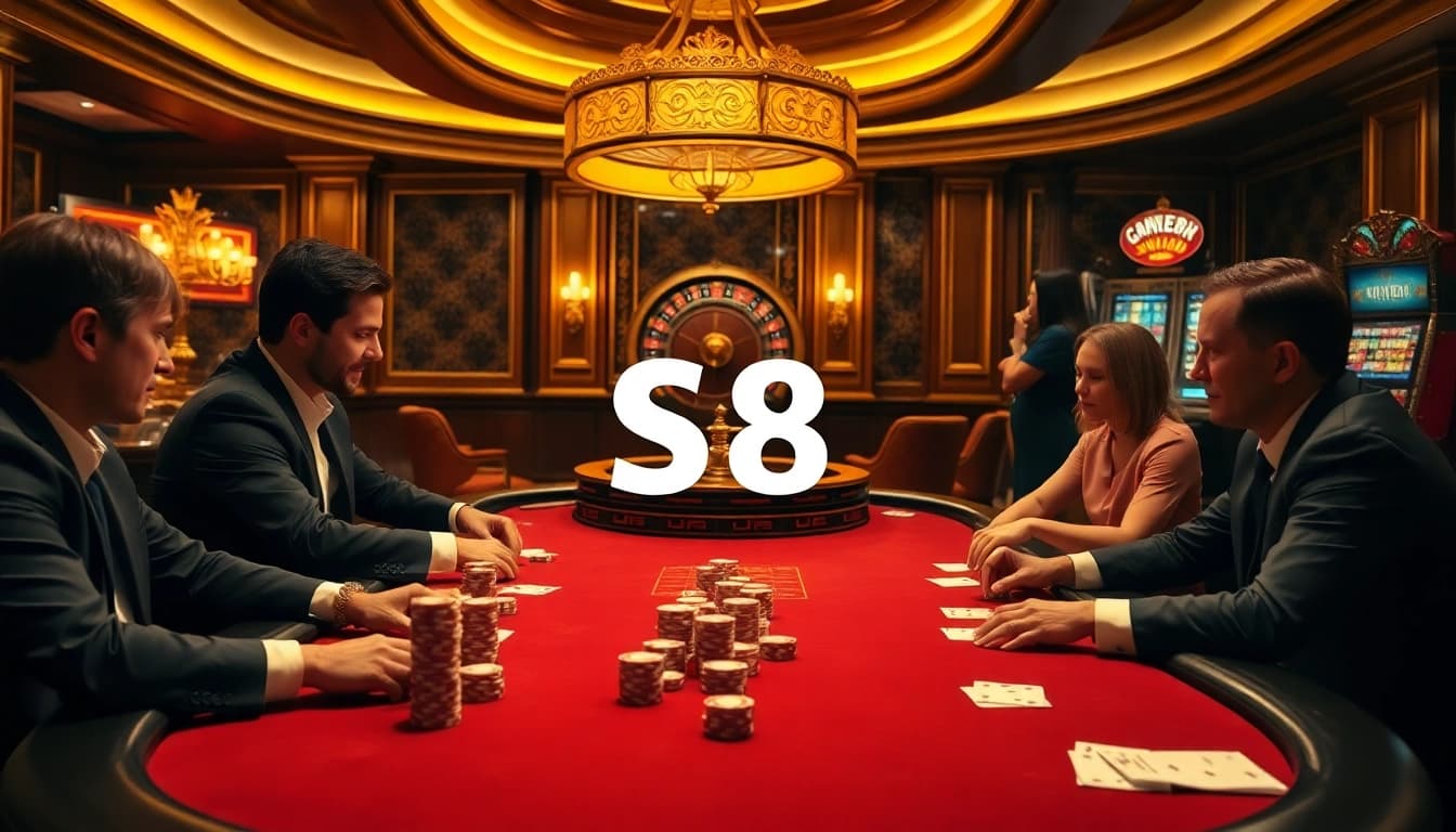 S8 players enjoying an engaging casino experience with poker and roulette elements.
