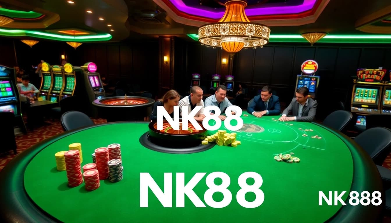 Experience thrilling gameplay at NK88 with vibrant casino tables and colorful poker chips.