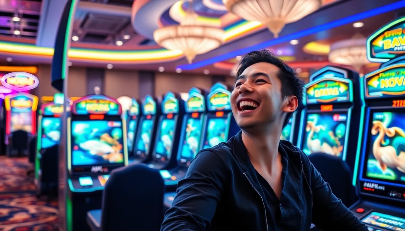 Engaged players enjoying Nova88 fishing games at a vibrant casino setting.