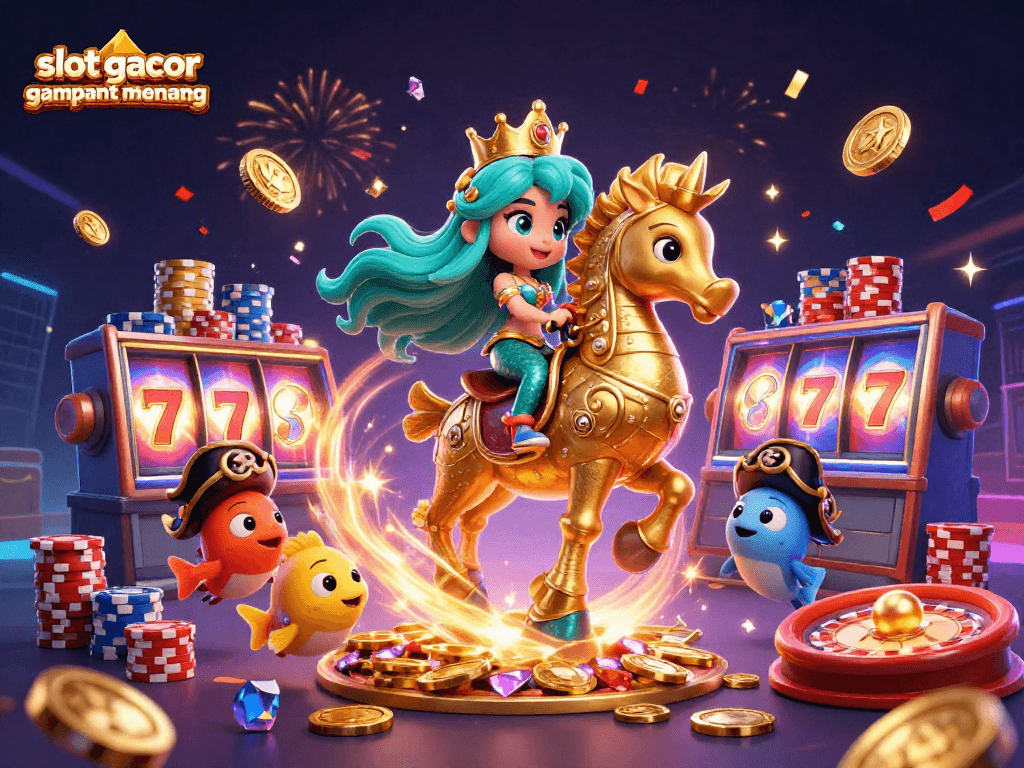 Experience slot gacor gampang menang through a vibrant 3D mermaid-themed casino illustration.