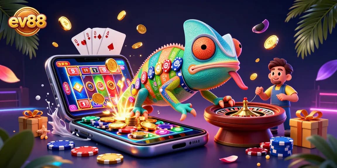 Experience exciting wins at ev88 with a colorful casino scene featuring dynamic games and vibrant elements.