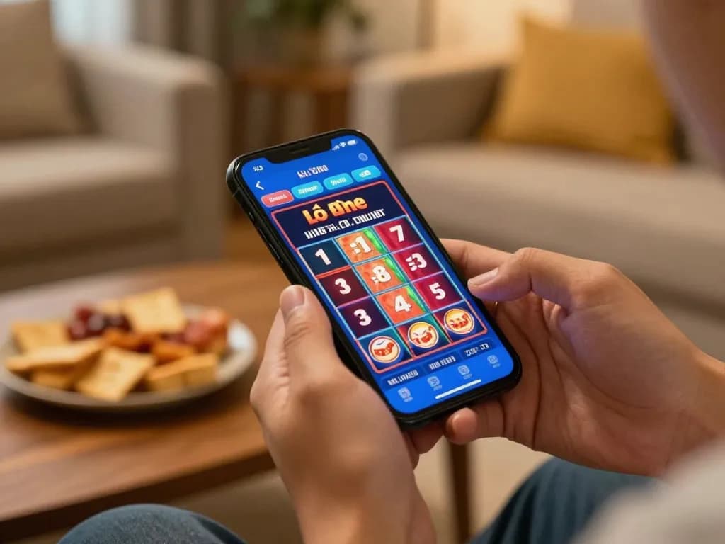 Lô đề online betting experience with a smartphone in a comfortable home setting.