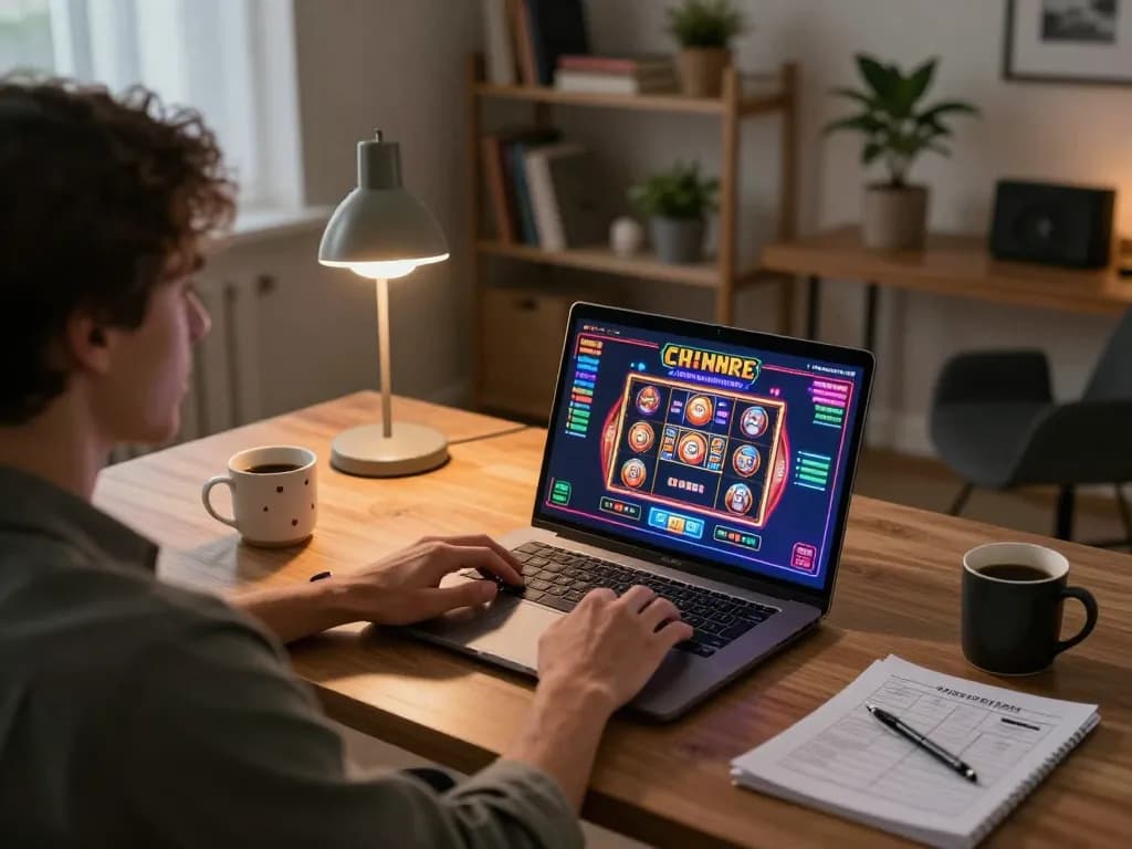 Engaged player strategizing on dacsandatphanrang com with colorful live casino interface in cozy home office