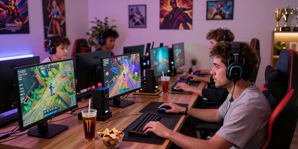 Gamer engaging in a multiplayer session on mahajitu platform with gaming peripherals and vibrant graphics