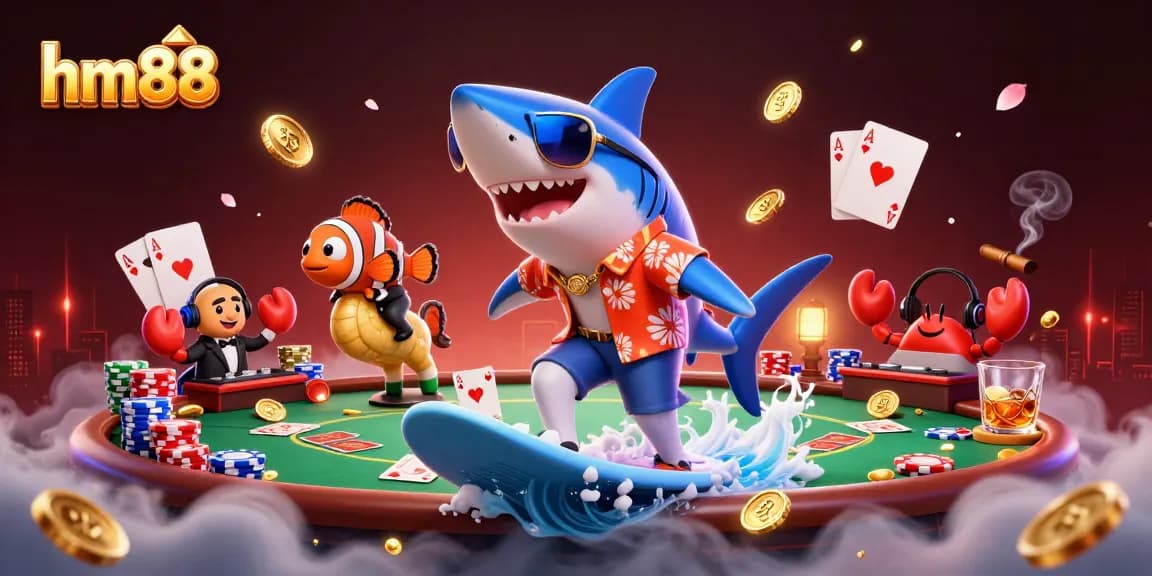 Experience thrilling gaming action at hm88 with vibrant 3D casino elements and engaging characters in a dynamic scene.