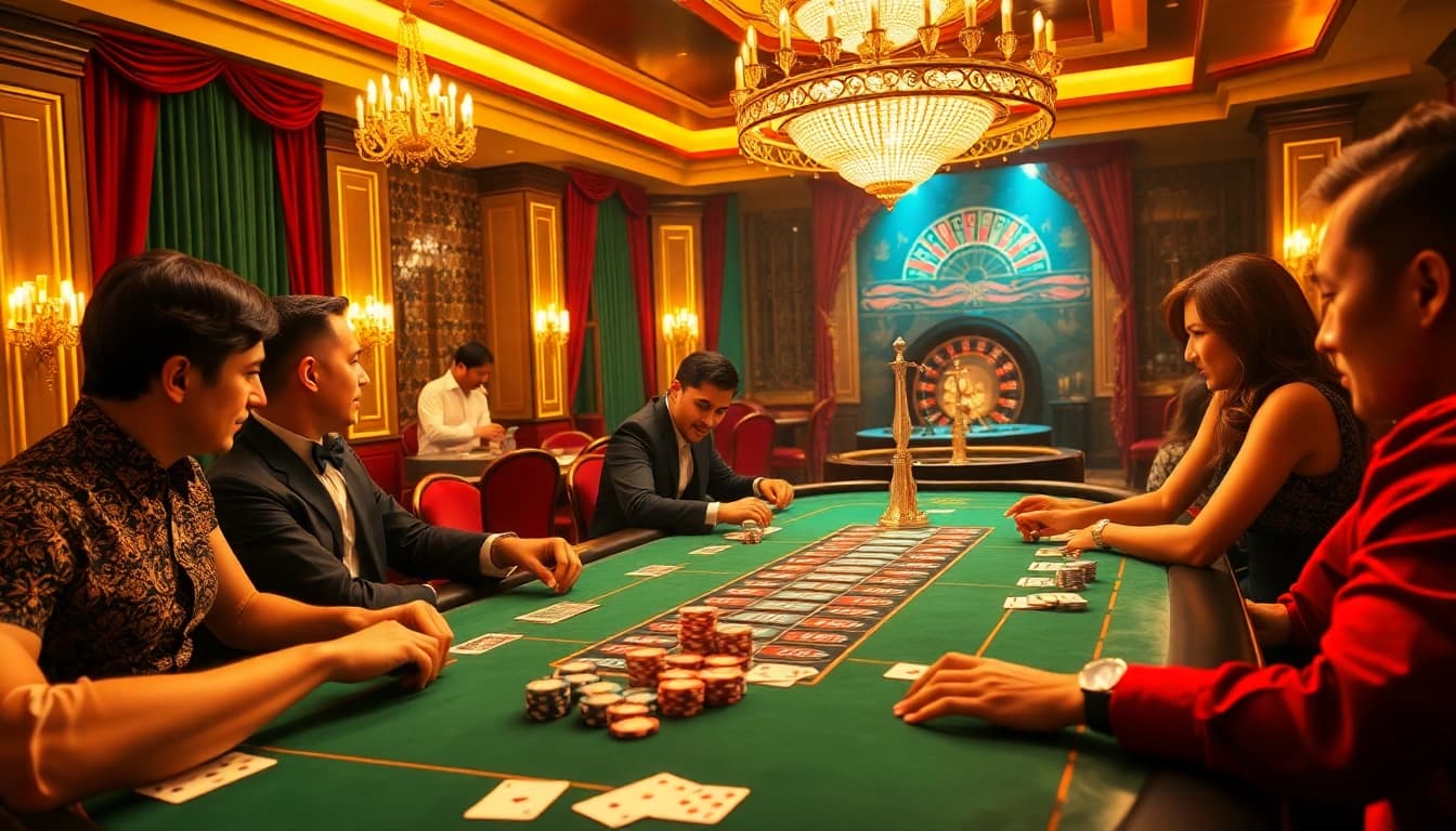 Engaged players at a card table showcase the excitement of haywin gambling, capturing the thrill of high-stakes poker.