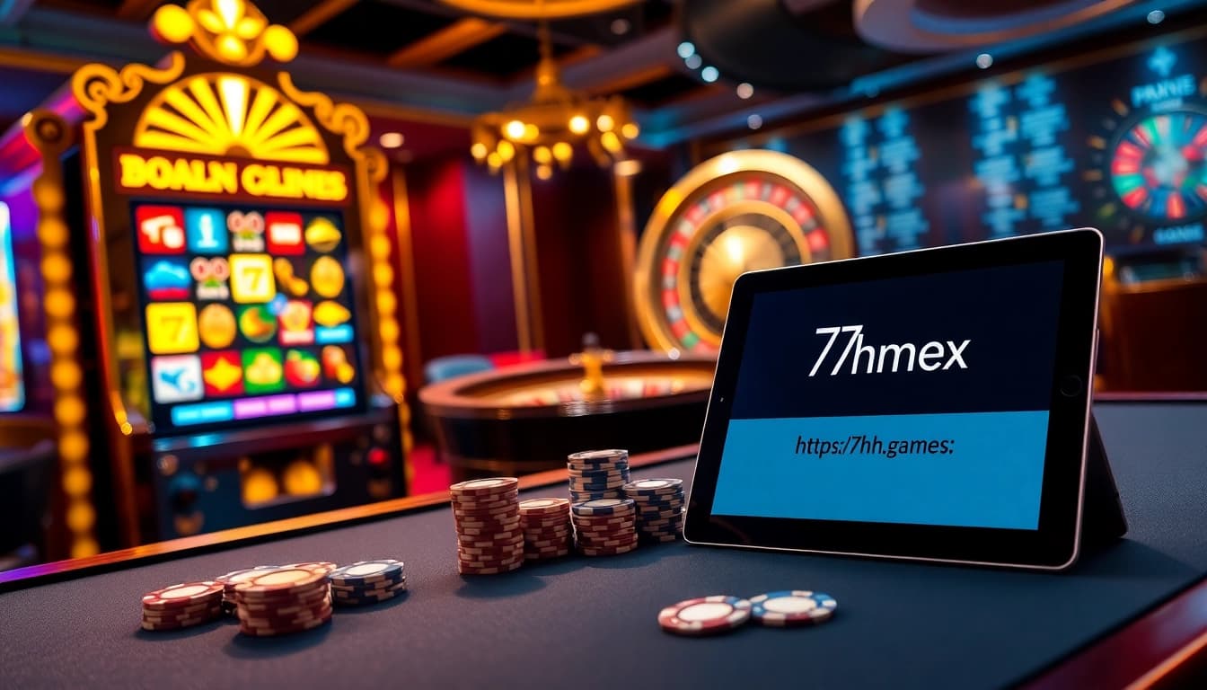 Engage with online slots at https://7hh.games/ amidst a lively casino ambiance.