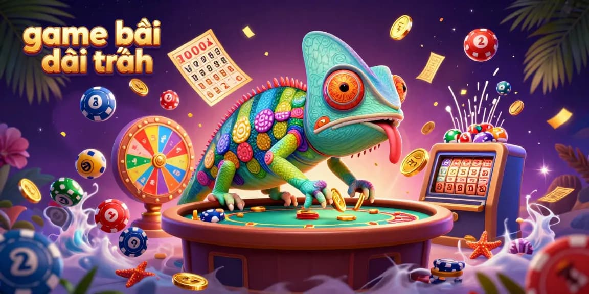 Engage with game bài đổi thưởng, featuring a vibrant casino scene filled with animated lottery elements.