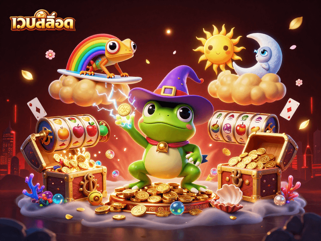 Experience the excitement of เว็บสล็อต with vibrant characters, golden coins, and dynamic gameplay elements.
