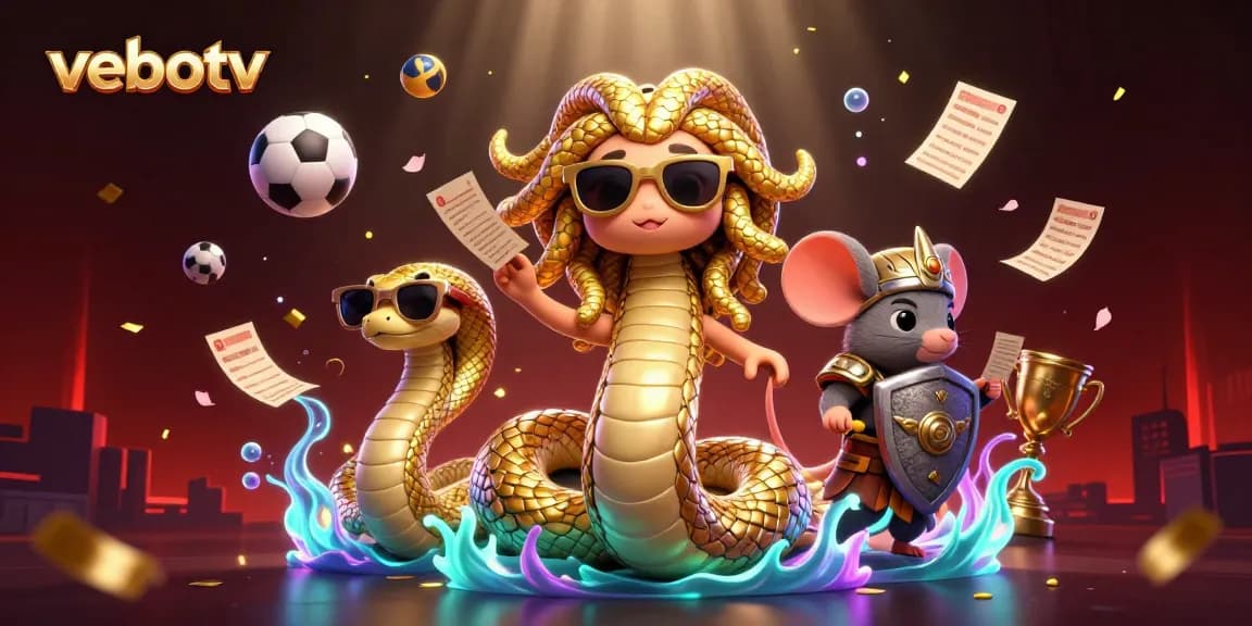 Experience thrilling sports betting with vebotv in this 3D cartoon illustration featuring Medusa and a warrior mouse.