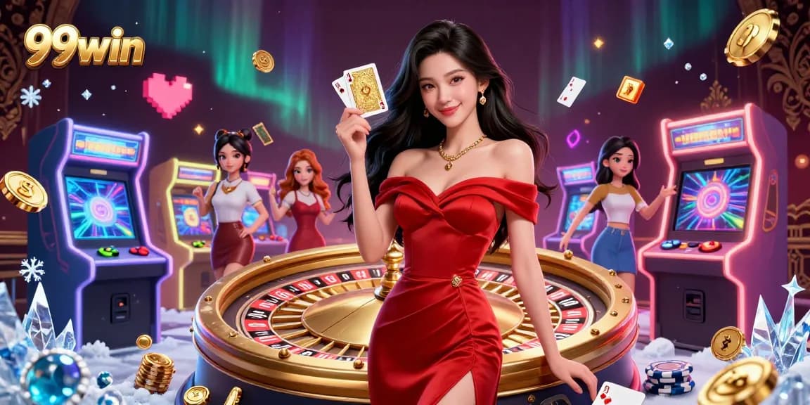 Experience the excitement of 99win in a stunning casino scene featuring glamorous aesthetics and vibrant energy.