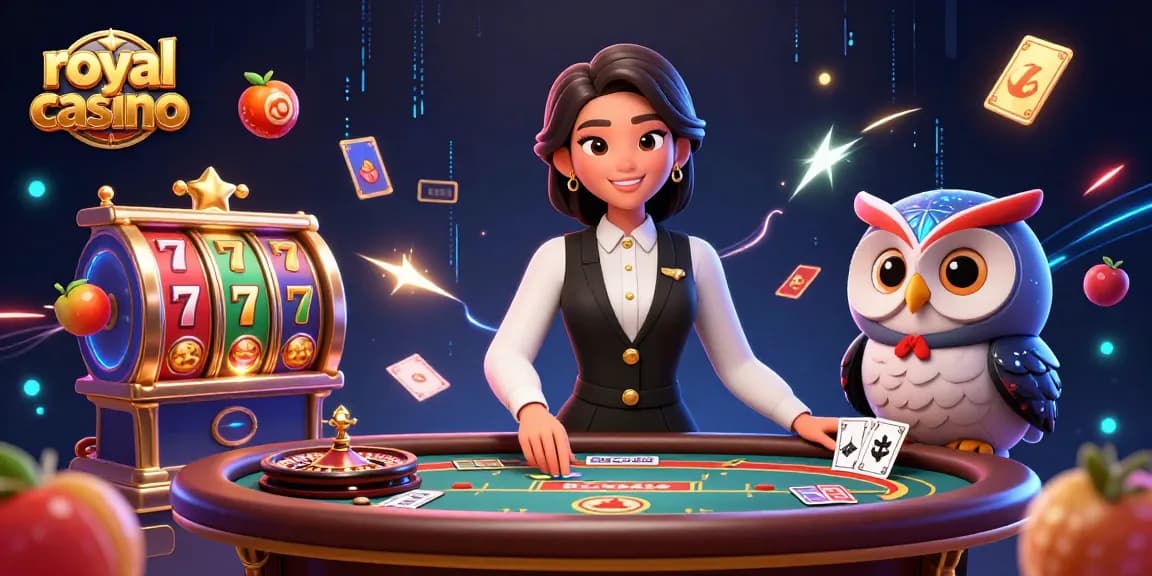 Experience the excitement of royal casino gaming with dynamic slot reels and engaging dealers.