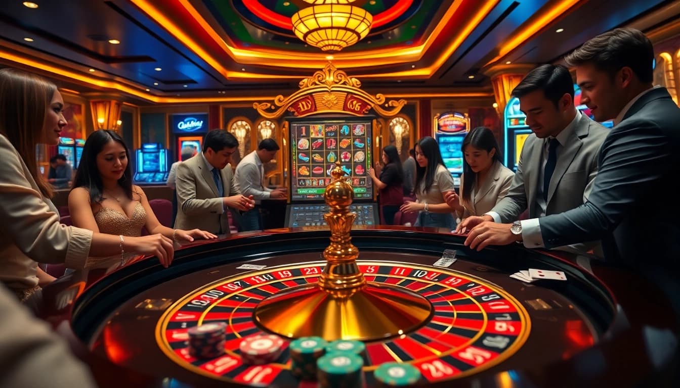 Experience the excitement of Helloo88 with players enjoying roulette and slot games.