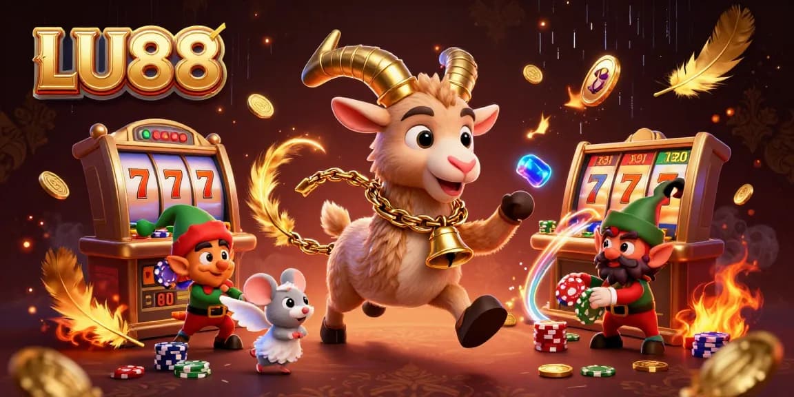 Experience the thrill at LU88 casino with festive characters, slot games, and exciting action.