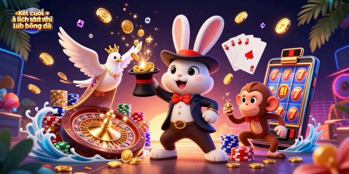 Kết quả và lịch thi đấu bóng đá illustrated in a colorful 3D scene with dynamic gambling elements