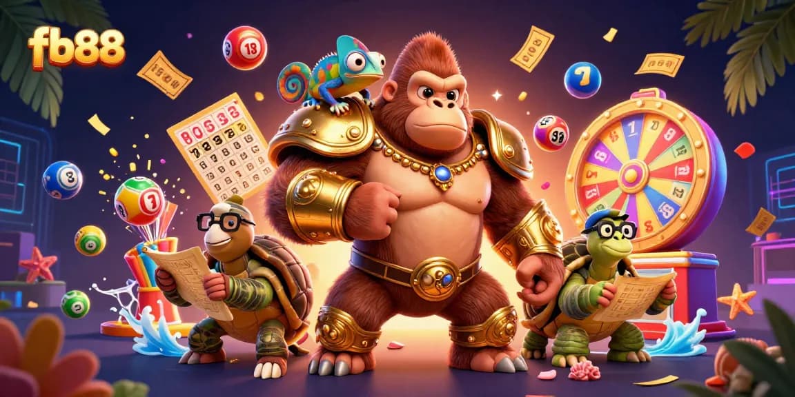 Engage with fb88's vibrant world as the gorilla king leads a thrilling lottery adventure.