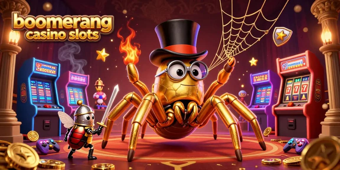 Boomerang casino sloti ponujajo raznoliko izbiro iger z zlato tarantulo in vitezi v akciji.