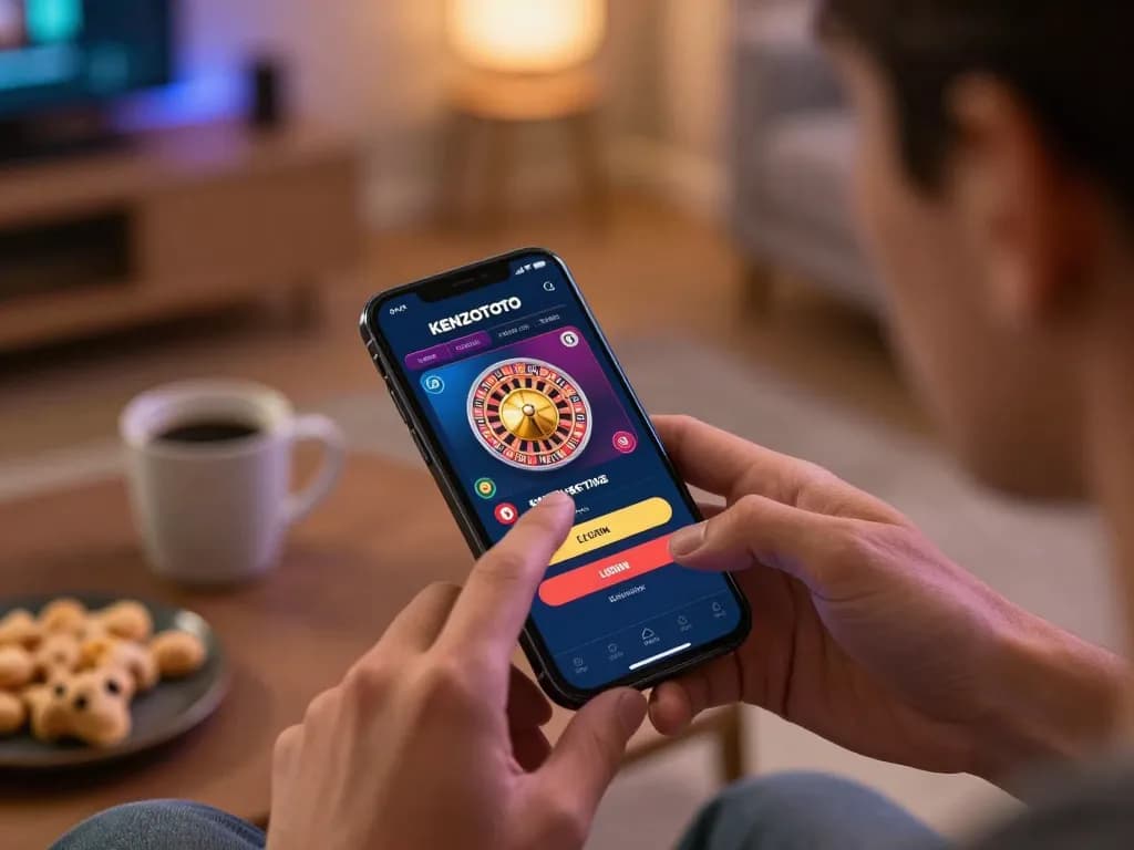 Layar login Kenzototo yang menarik di smartphone, siap untuk perjudian strategis di rumah.