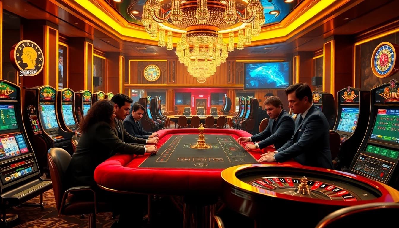 Luxury12 players enjoying a premium gaming experience at an upscale casino table full of excitement.