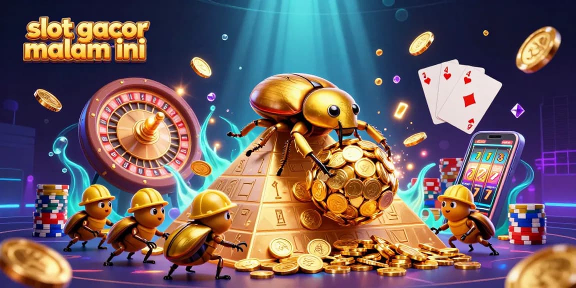 Experience the thrill of slot gacor malam ini with dynamic scenes of golden coins, vibrant casino elements, and exciting gameplay.