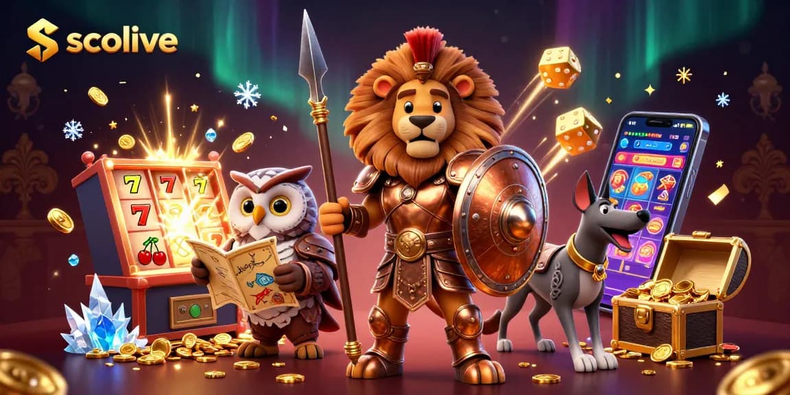 Socolive showcases an exciting 3D scene with a Spartan lion and tactical owl amidst vibrant casino elements