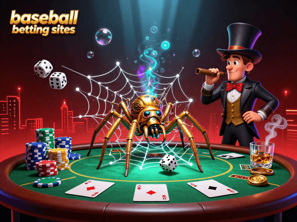 Catch dice in a web while enjoying baseball betting sites at this vibrant steampunk scene.