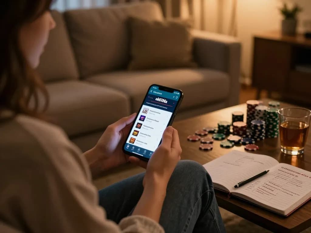 Engaging in online gambling with ok8386a app on smartphone during cozy home evening