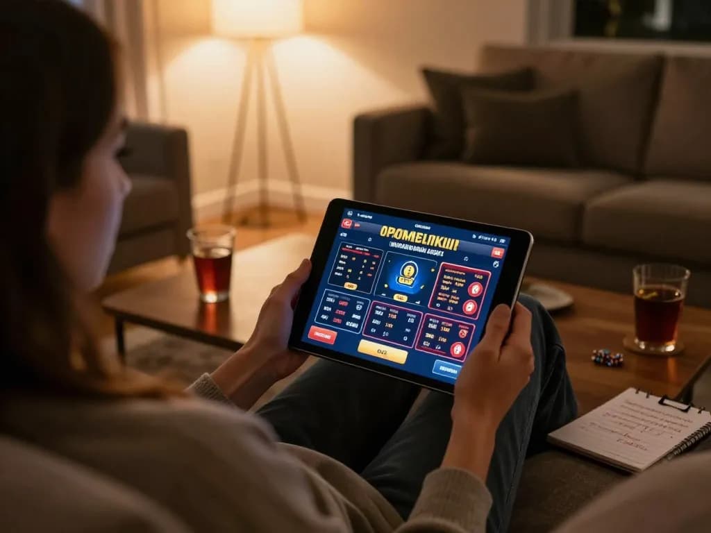 Engaging in online gambling using Canadian online casinos tablet interface in a cozy living room