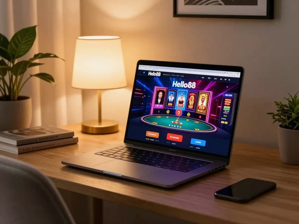 Hello88 online casino gaming setup showcasing tablet and betting strategy notes in a cozy home environment