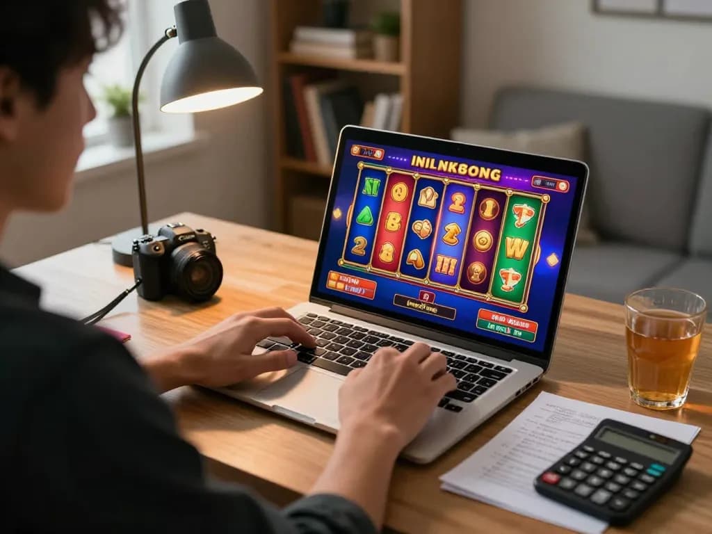 Responsible gaming at home with nk88mvp, showcasing a player engaged in online slots gaming.
