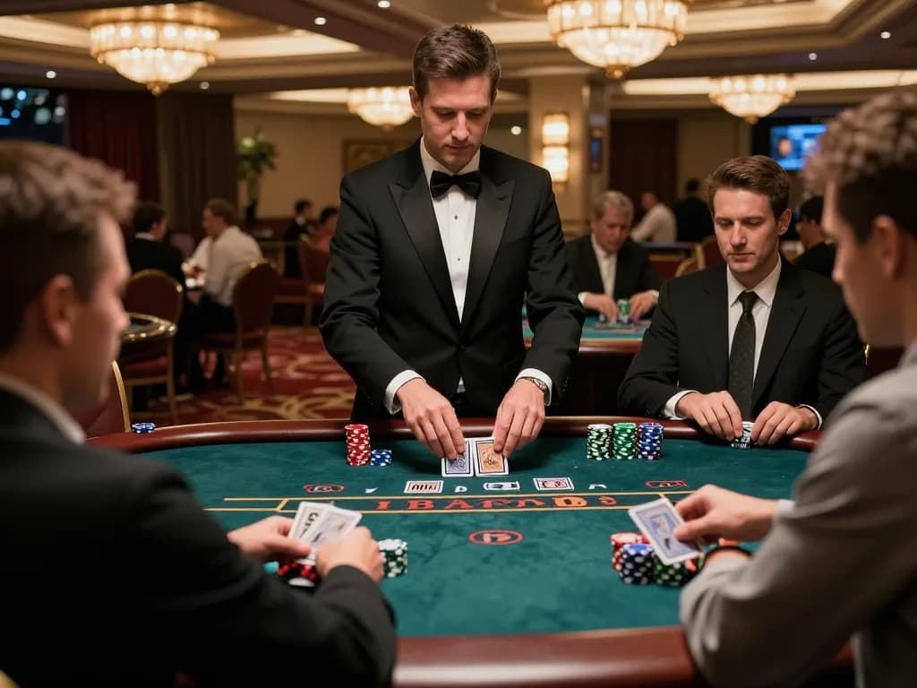 Alev Kumar players focusing on an intense blackjack game in a luxury casino setting.