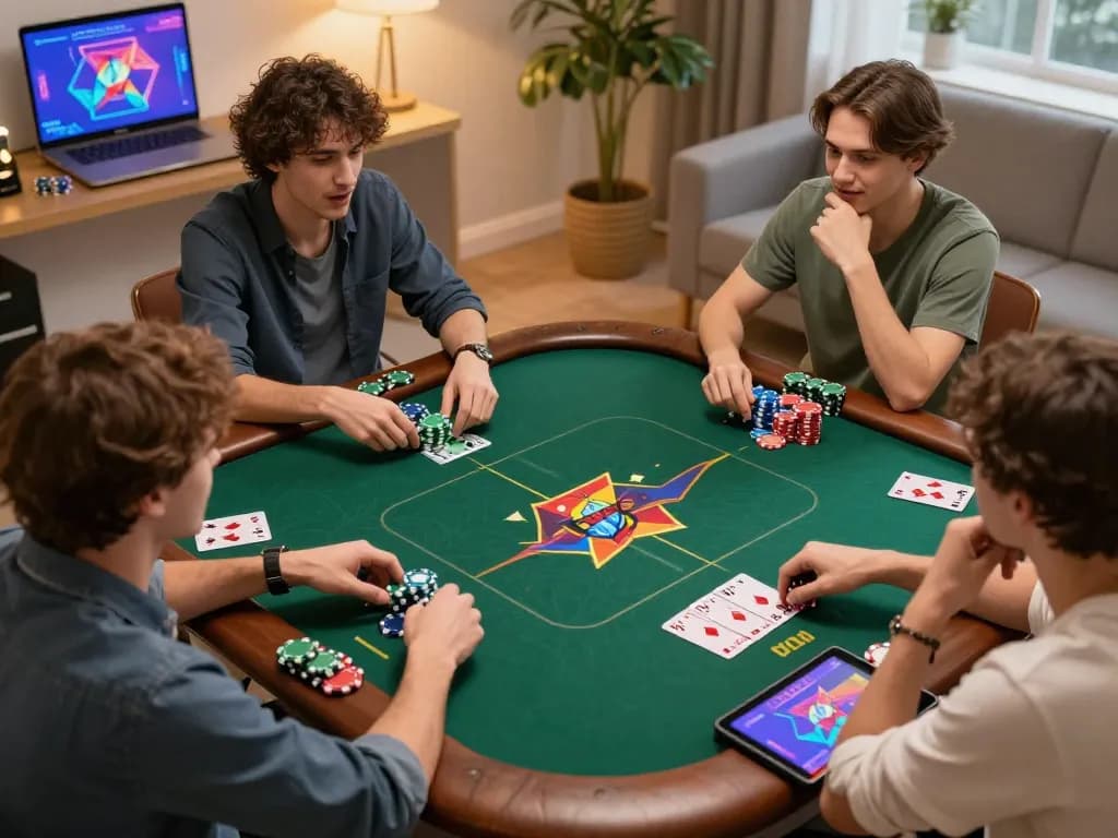 Players engage in thrilling online poker with nhà cái 5679, strategizing and having fun during gameplay.