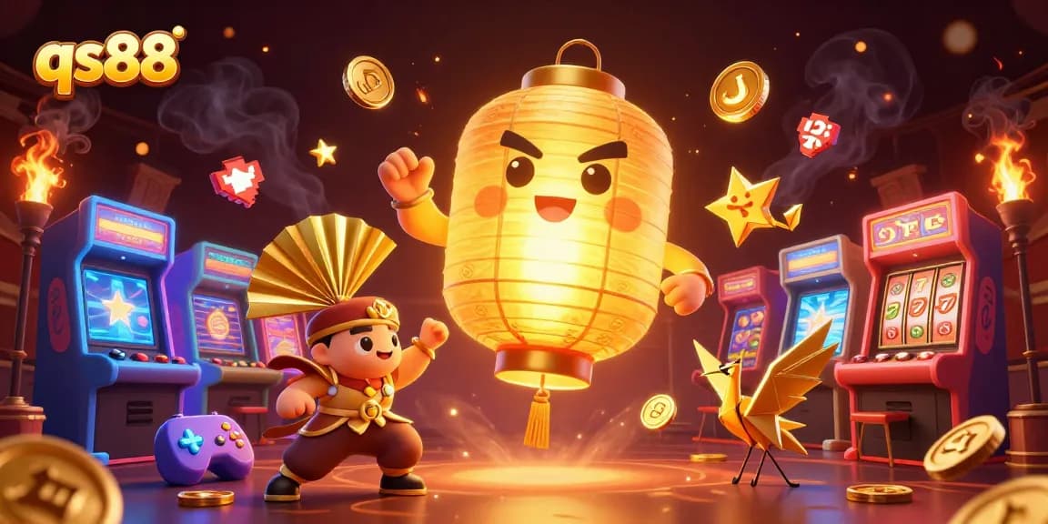 Experience thrilling gaming adventures with qs88 at a vibrant casino scene featuring lucky symbols and arcade games.