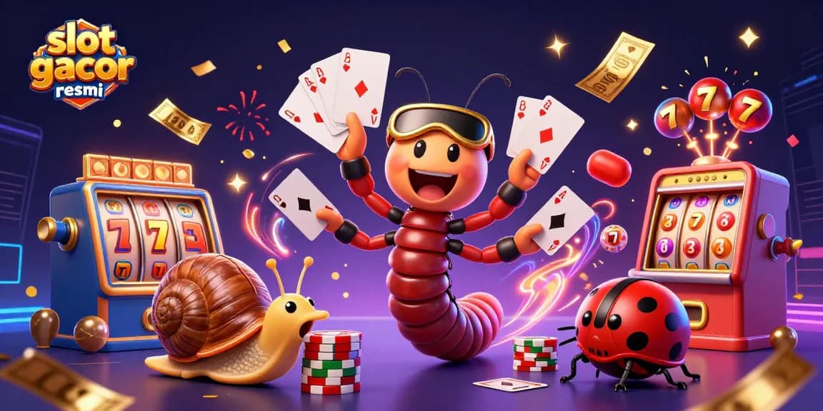 Play and win at slot gacor resmi with our colorful casino illustration featuring exciting slot elements.