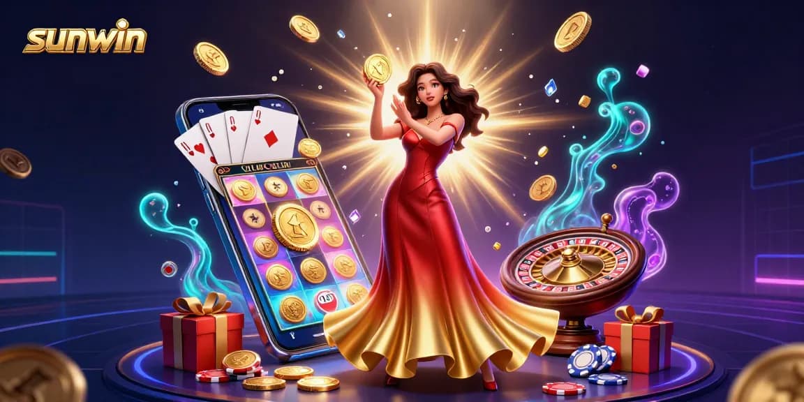Experience the thrill of sunwin gaming with golden coins raining down from a dynamic 3D illustration.