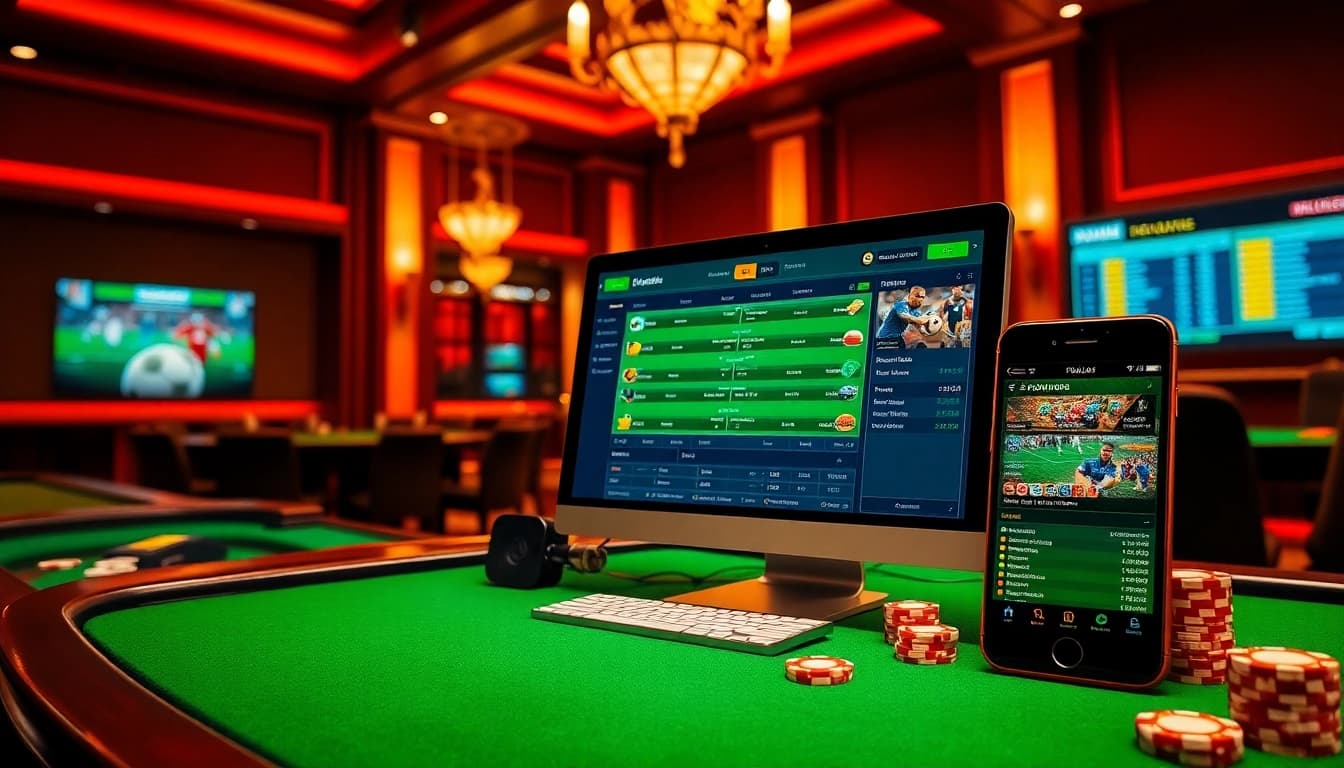 Engaging online sports betting screen for สมัครแทงบอล in a luxurious casino atmosphere.