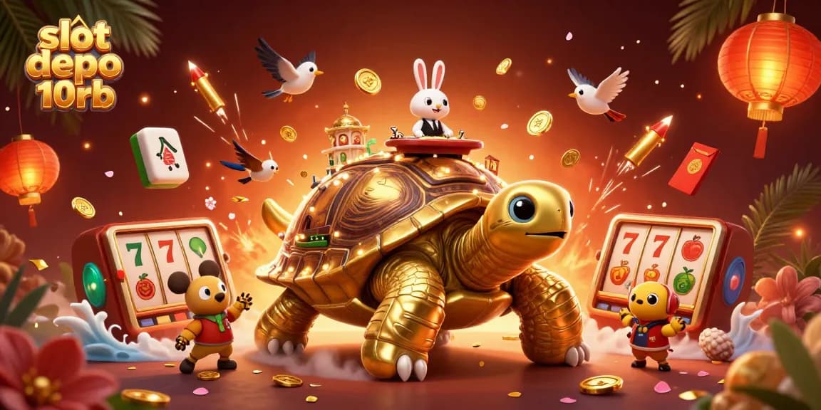 Experience thrilling slot gameplay at slot depo 10rb with vibrant 3D casino illustration featuring lively characters.