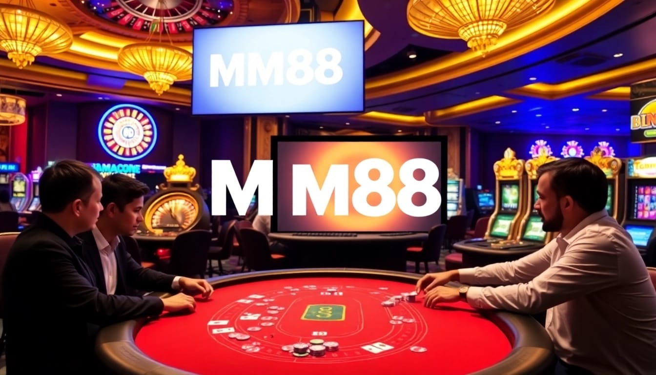 Engaged players enjoy a poker game at MM88's vibrant casino, showcasing excitement and thrill.