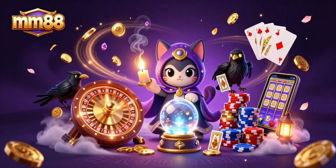 Experience the magic of gaming with mm88: a mystical scene featuring vibrant casino elements.