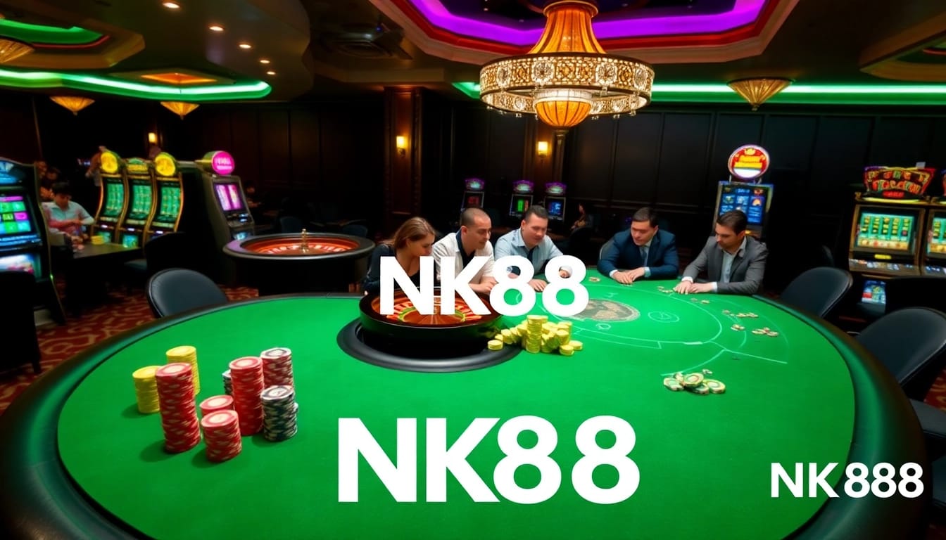 Experience thrilling gameplay at NK88 with vibrant casino tables and colorful poker chips.
