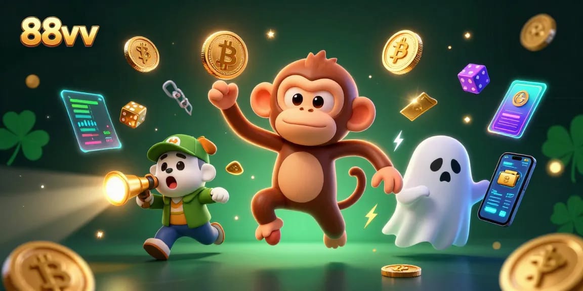 Experience the thrill at 88vv's haunted casino with golden treasures and vibrant crypto elements