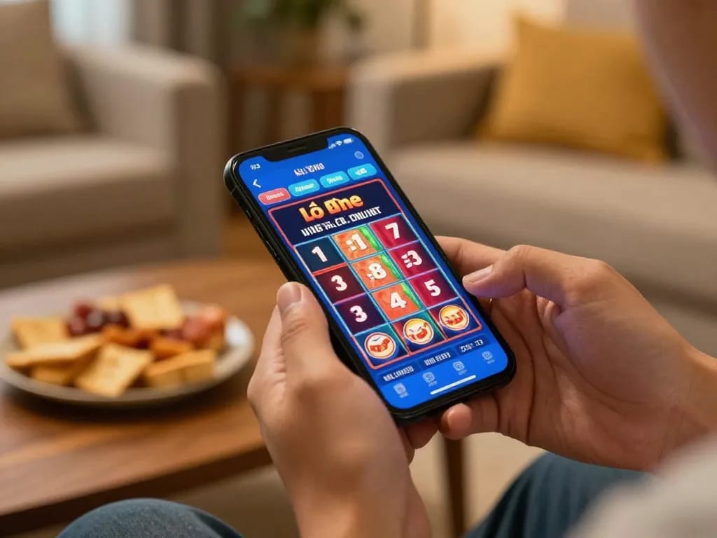 Lô đề online betting experience with a smartphone in a comfortable home setting.