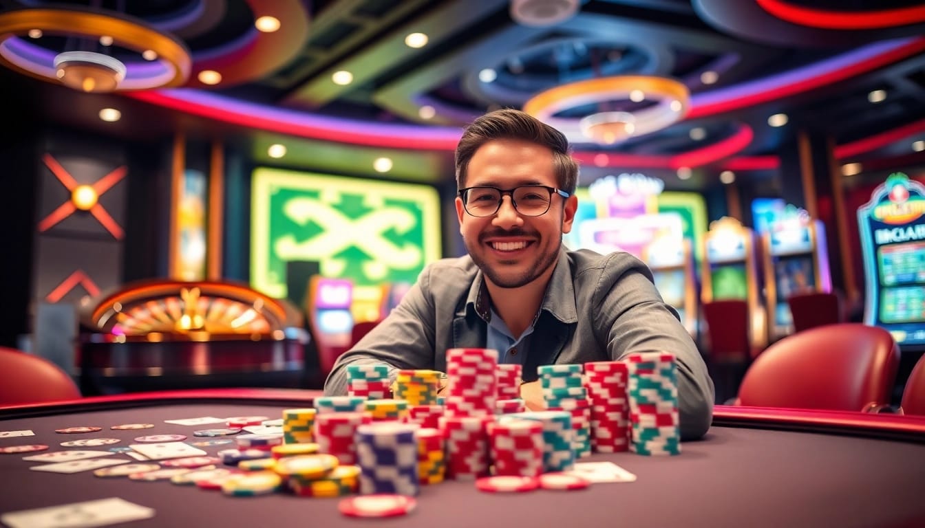 Experience the thrill of winning at 23win with vibrant casino action and poker chips.