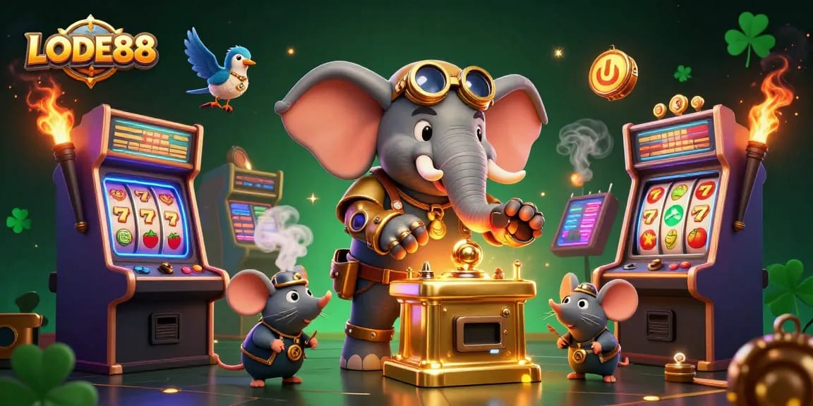 Spin those reels at LODE88 with our vibrant steampunk casino scene, featuring dynamic game elements!