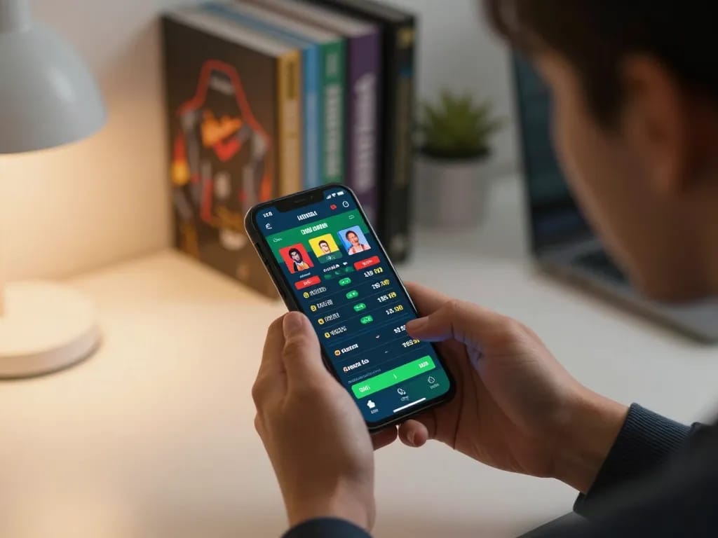 Engaging in dynamic sports betting via sunwin app on smartphone during an interactive home session.