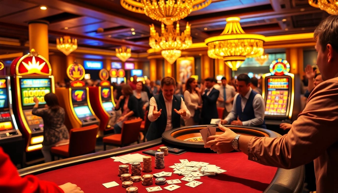 Experience the thrill of winning at https://vb88.social/ with vibrant casino tables and excited gamblers.